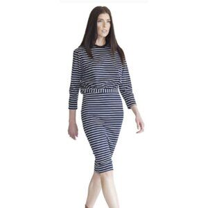 HEIDI MERRICK Kubo Navy White Striped Pencil Skirt Coastal Preppy - Size S
